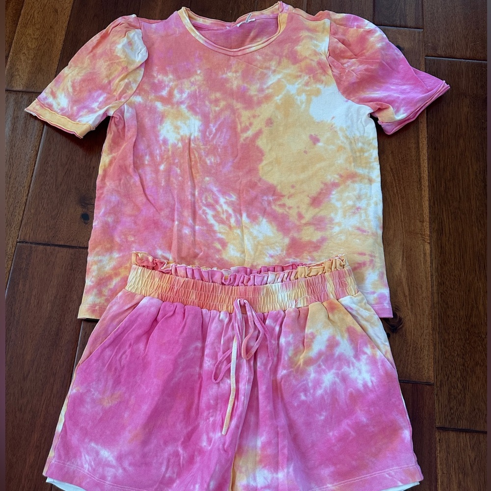 Free the Roses Women’s Tie-Dye Pajama Set - Pink and Orange - Size Small - Picture 2 of 7